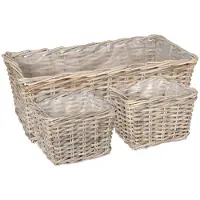 vidaXL Panier De Plantation Avec Stockage 3 Pcs Gris Rattan Kubu