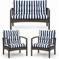 Blomster Lot de 3 coussins pour mobilier en palettes, coussins d’extérieur pour mobilier en rotin, 2x coussin de chaise + 1x coussin de banc, rayures bleu mari