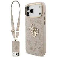 GUESS 4g Big 4g Classic Logo Metal Buttons Iphone 17 Pro Max Phone Case Beige