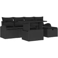 vidaXL Ensemble de canapé de jardin avec coussins 6 pcs noir poly rotin