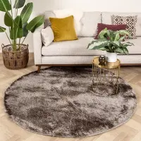 FRAAI Tapis rond à poils longs | Glorious Argent/Gris | Ø 160cm | Argent | Rond | Tapis