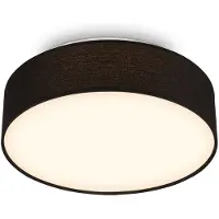Briloner Plafonnier LED abat-jour en tissu Ø30x10,5 cm rond 16W 1800lm 3 000K blanc chaud noir - Lustre salon chambre cuisine couloir
