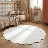 Little Olly Tapis rond lavable - Cloudy Dots Blanc | Ø 140 cm | Rond | Pile courte