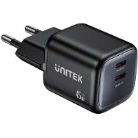 UNITEK Chargeur mural International 2x GAN 45 W, 2x USB-C PD 3.0, QC