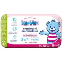 Bambino , lingettes émollientes 3en1, paquet de deux, 2 x 57 pièces