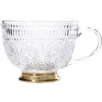 Homla Glass cup BARREL with patterns and a golden base, 360 ml, Verres, Or, Transparent