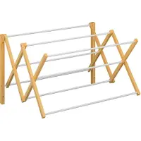 Relaxdays , étendoir à linge mural, extensible, dimensions (H x L x P) : 45 x 71 x 59 cm, en bambou et métal, étendoir à linge mural, couleur naturelle/blanc