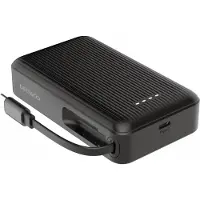 Deltaco Batterie externe 10 000 mAh, câble rétractable de 90 cm, PD 20 W, noir (10000 mAh, 20 W, 38.50 Wh), Chargeur de secours, Noir
