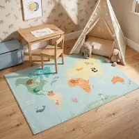Little Olly Tapis enfant - Globe Bleu Clair | 140x200 cm | Rectangulaire | Pile courte