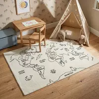 Little Olly Tapis enfant - Globe Crème | 140x200 cm | Rectangulaire | Pile courte