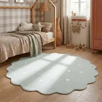 Little Olly Tapis rond lavable - Cloudy Dots Menthe | Ø 200 cm | Rond | Pile courte