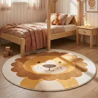 Little Olly Tapis de jeu rond lavable pour enfants – Sammy Lion Marron | Ø 80cm | Rond | Pile courte