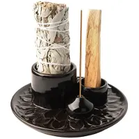 Typecat Bougeoir 4 en 1 - Porte-Encens et Bougeoir - Porte-Encens en Céramique - Plateau Récupérateur de Cendres pour Salle de Méditation - Noir et Marron