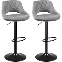 Supfine Tabouret de bar (lot de 2) Tabouret de bar en velours réglable en hauteur Tabouret de bistrot gris clair