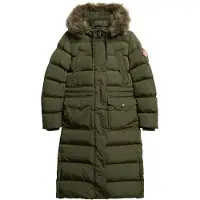 Superdry Femme Manteau Long en Fausse Fourrure Everest Kaki Taille: 40