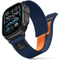 Tech-Protect NYLON ELITE APPLE WATCH 8 / 9 / 10 / 11 / SE / ULTRA (44 / 45 / 46 / 49 MM) NAVY/ORANGE (44 mm, 45 mm, 46 mm, 49 mm, Nylon), Sangles de montre, Orange, Bleu, Multicolore