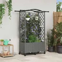 Prolenta Maison Exclusive - Jardinière surélevée avec treillis et toit, couleur gris clair, dimensions 122 x 40 x 144 cm, en plastique PP