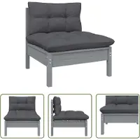 The Living Store Canapé central de jardin avec coussin Anthracite Gris Pin massif