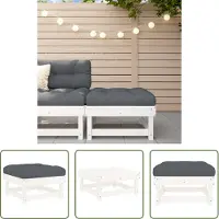 The Living Store Tabouret de jardin avec coussin Blanc Pin massif