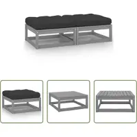 The Living Store Tabouret de jardin avec coussin 2 pcs. Gris Pin massif