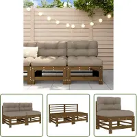 The Living Store Canapé central avec coussin 2 pcs. Marron miel Pin massif