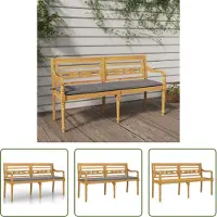 The Living Store Banc Batavia avec coussin gris 150 cm teck massif
