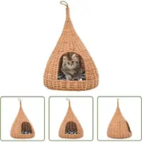 The Living Store Maison pour chats avec coussin 40x60 cm osier naturel Tipi