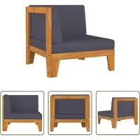 The Living Store Canapé d'angle modulaire avec coussins gris foncé en acacia massif