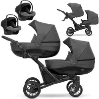 Kunert Poussette jumelle 3en1 BOOSTER avec cadre noir et de nombreux accessoires