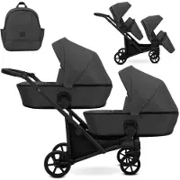 Kunert BRAV DUO 2in1 poussette double en graphite avec roues en gel et cadre noir