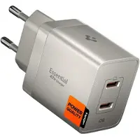 Spigen Chargeur mural Essential 47 W EE472EU, titane naturel (47 W, 2 ports), Chargeur USB, Argent