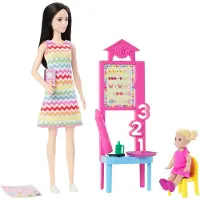 Barbie | Coffret Carrière Enseignante - Cheveux noirs - Avec élève et accessoires - Apprentissage créatif