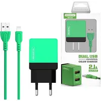 Somostel CHARGEUR SECTEUR 2A + CÂBLE IPHONE VERT 2100 mA 2xUSB DUAL SMS-A53