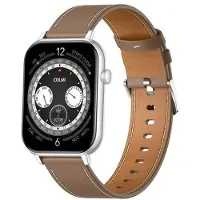 COLMI Montre connectée C28 – argentée avec un bracelet en cuir marron