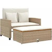 vidaXL Canapé de jardin avec coussins 2 places Beige Poly rotin & acacia
