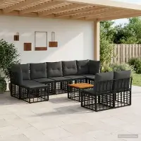 Prolenta Maison Exclusive - Ensemble de salon de jardin comprenant 10 pièces, 9 places, de couleur noire et gris foncé