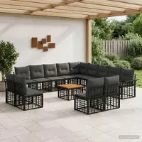Prolenta Maison Exclusive - Ensemble de salon de jardin comprenant 14 pièces, 13 places, de couleur noire et gris foncé
