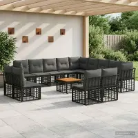 Prolenta Maison Exclusive - Ensemble de salon de jardin comprenant 14 pièces, 13 places, de couleur noire et gris foncé