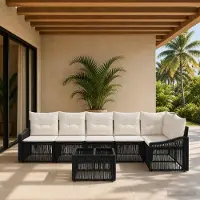 Prolenta Maison Exclusive - Ensemble de canapés de jardin, 7 pièces, 6 places, en résine tressée noire