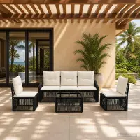 Prolenta Maison Exclusive - Ensemble de canapé de jardin, 6 places, en résine tressée noire