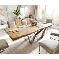 DELIFE Table à manger Edge 260x100 XL acacia nature Spider acier plat acier inoxydable Live-Edge