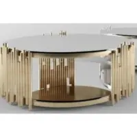 Casa Padrino Table basse design or Ø 90 x H. 45 cm - Table de salon ronde avec plateau en verre - Meubles de salon de luxe