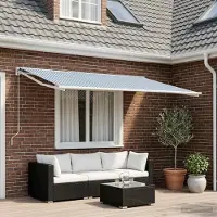 Prolenta Tissu de remplacement pour stores d'extérieur, bleu et blanc, dimensions 400 x 350 cm, en polyester