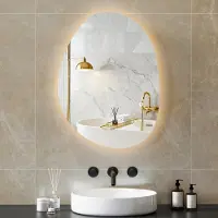 SUGIFT Miroir de salle de bain à LED asymétrique, 3 températures de couleur réglables, interrupteur tactile anti-buée, verre trempé argenté | 70 x 50 cm | 3,2 kg | IP44