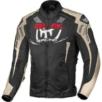 Berik Veste de moto imperméable en textile Amras, noir/kaki/rouge, taille 56