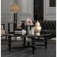 Casa Padrino Luxe Table basse baroque noire Ø 114 x H. 47 cm - Table de salon ronde en bois massif - Meubles de salon baroques raffinés