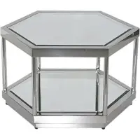 Casa Padrino Luxe Table basse Argent 60 x 52 x H. 36 cm - Table de salon hexagonale en métal avec plateau en verre - Meubles de salon - Meubles de luxe