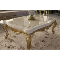Casa Padrino Table basse baroque de luxe Blanc / Or - Table de salon en bois massif de style baroque - Meubles de salon de style baroque - Meubles baroques - Meubles de luxe de style baroque