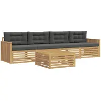 vidaXL Ensemble de canapés d'extérieur , 5 pièces, blanc et anthracite, bois massif d'acacia