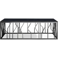 Casa Padrino Table basse de luxe Argent / Noir 125 x 65 x H. 43 cm - Table de salon rectangulaire en acier inoxydable avec plateau en verre - Meubles de salon - Qualité de luxe